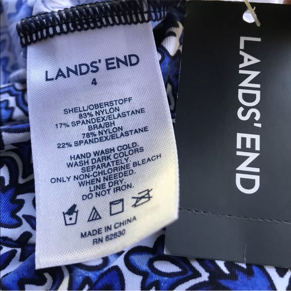 Lands End Tankini Swimsuit RB Top Blouson Blue 4 - Picture 5 of 8